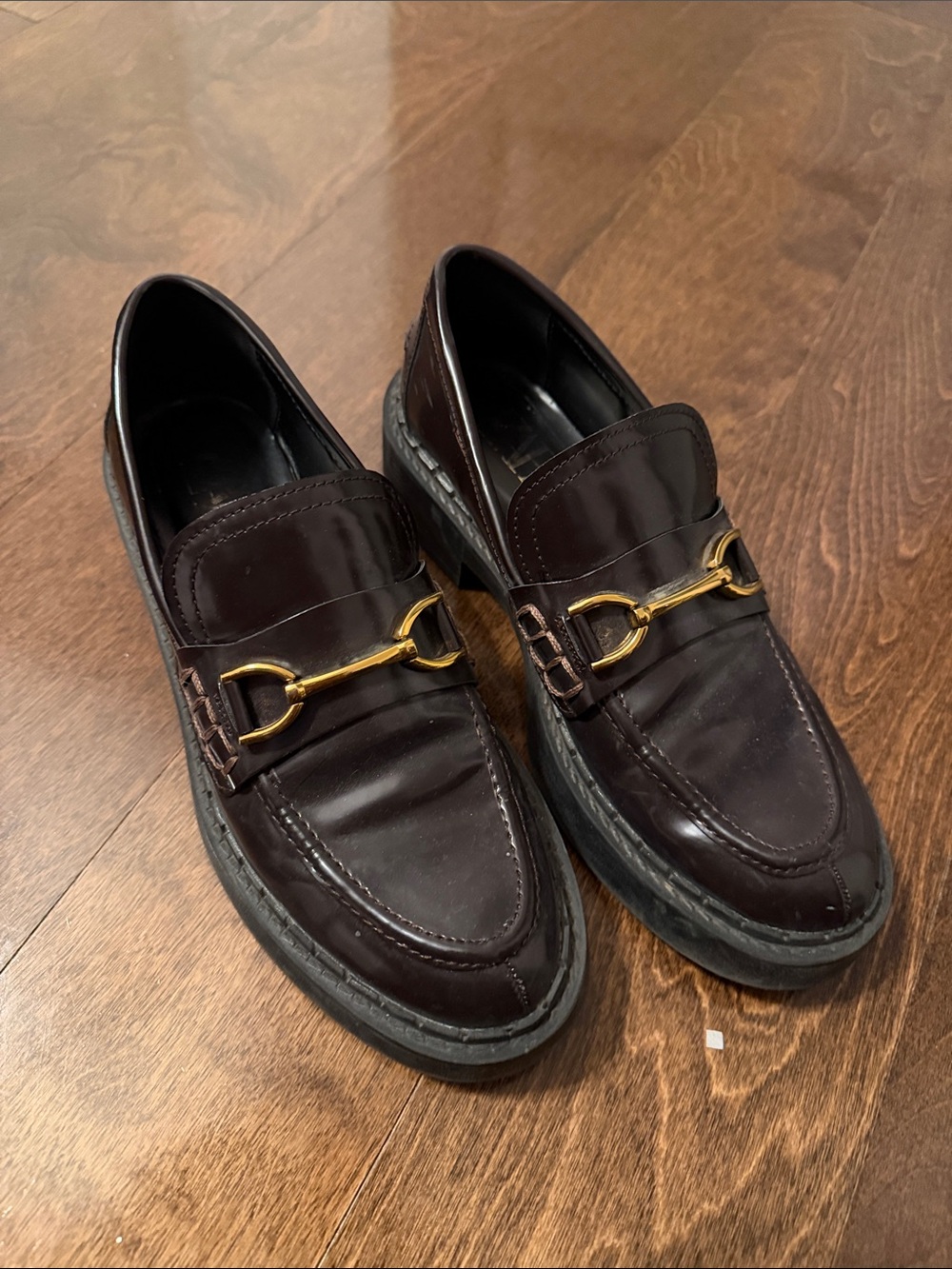 Zara women’s burgundy Loafers with Gold Bit